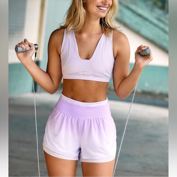 Free People Movement FP Rise With The Sun Purple Ombre Layered Mesh Shorts Sz XS - Picture 13 of 13